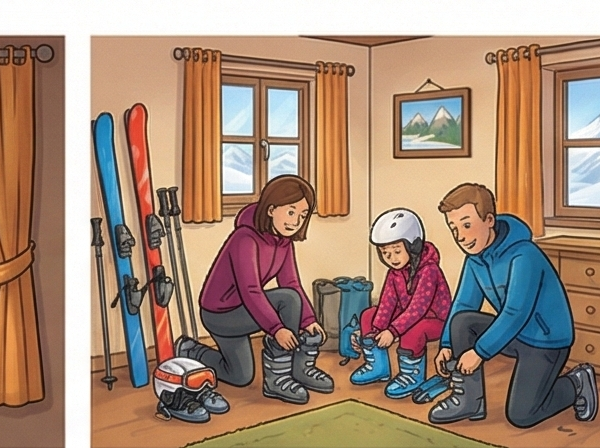 Cartoon-Illustration - Skifahren