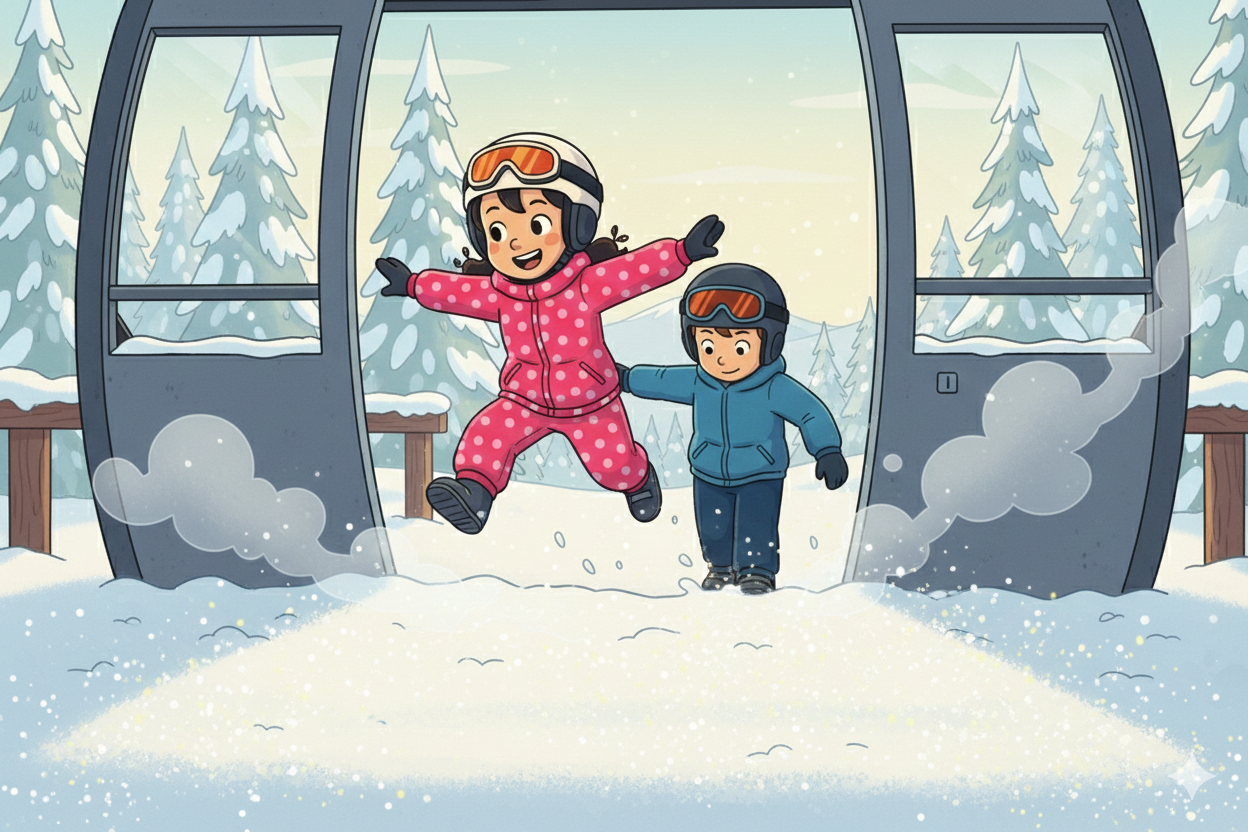 Sophie und Max verlassen die Gondel