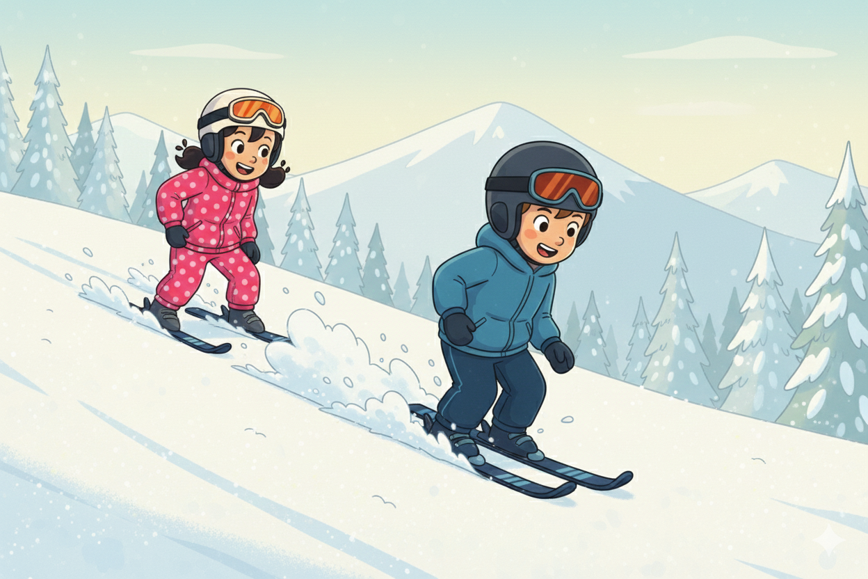 Sophie und Max auf dem Übungshang